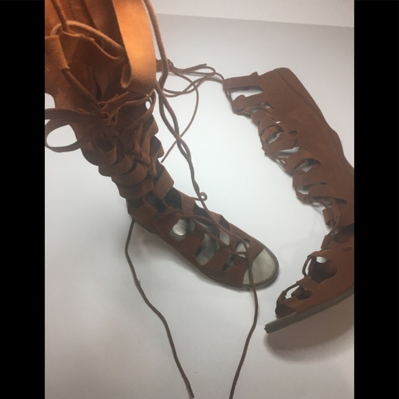 Breckelles burnt orange suede gladiator sandals - Picture 5 of 8